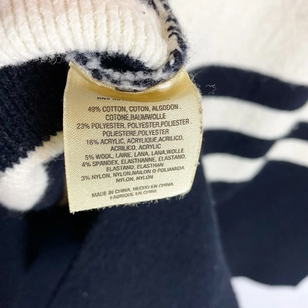 Anthro Angel of the North Varsity Cream Navy Wool Cotton Blend Stripe Cardigan